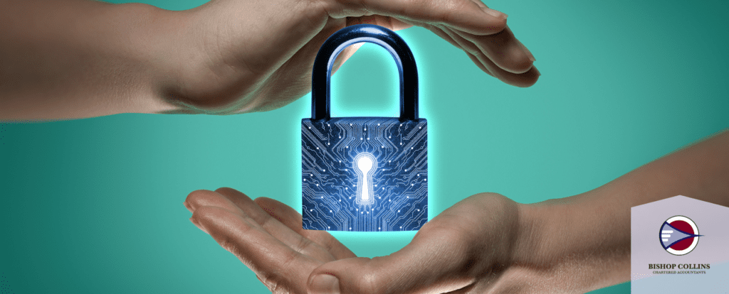 Hands around glowing digital padlock