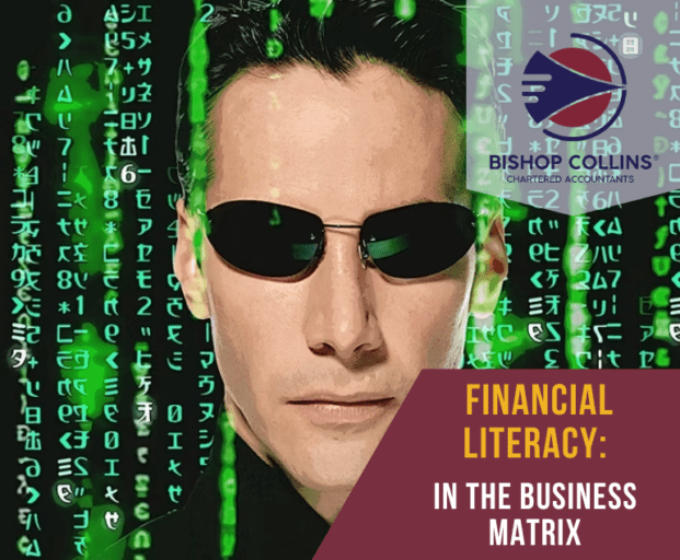 Neo from The Matrix is depicted to show the complexity of financial literacy